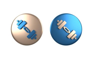 Beyaz arkaplanda renkli Dumbbell simgesi izole edildi. Kas kaldırma ikonu, fitness halteri, spor aletleri, egzersiz yaban domuzu. Çember düğmesi. 3 Boyutlu resimleme