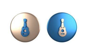 Beyaz arkaplanda izole edilmiş renkli Gitar simgesi. Akustik gitar. Telli müzik aleti. Çember düğmesi. 3 Boyutlu resimleme