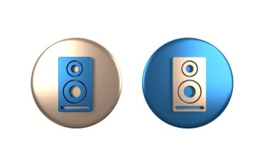 Renkli Stereo hoparlör simgesi beyaz arkaplanda izole edildi. Ses sistemi hoparlörleri. Müzik ikonu. Müzikal sütun hoparlörü. Çember düğmesi. 3 Boyutlu resimleme