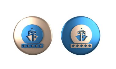 Renkli gezi gemisi simgesi beyaz arkaplanda izole edildi. Seyahat turizmi deniz taşımacılığı. Yolcu gemisi, yolcu gemisi. Dünya çapında bir gezi. Çember düğmesi. 3 Boyutlu resimleme