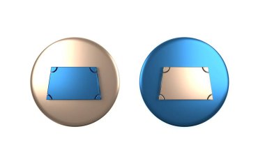Beyaz arkaplanda izole edilmiş renkli akut trapezoid şekil simgesi. Çember düğmesi. 3 Boyutlu resimleme
