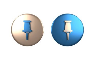 Beyaz arkaplanda renkli Push pin simgesi izole edildi. Raptiye işareti. Çember düğmesi. 3 Boyutlu resimleme