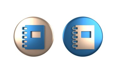 Renkli Not Defteri simgesi beyaz arkaplanda izole edildi. Spiral not defteri simgesi. Okul defteri. Yazı tahtası. Okul günlüğü. Çember düğmesi. 3 Boyutlu resimleme