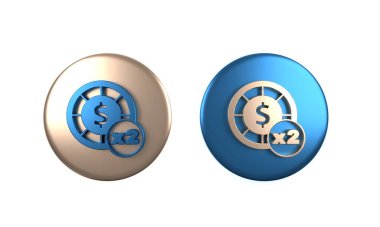 Beyaz arka planda izole edilmiş renkli kumarhane çipleri simgesi. Kumarhane kumarı. Çember düğmesi. 3 Boyutlu resimleme