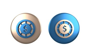 Beyaz arka planda izole edilmiş renkli kumarhane çipleri simgesi. Kumarhane kumarı. Çember düğmesi. 3 Boyutlu resimleme