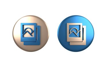 Renkli fotoğraf çerçevesi simgesi beyaz arkaplanda izole edildi. Vintage boş fotoğraf çerçevesi. Çember düğmesi. 3 Boyutlu resimleme