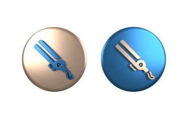 Beyaz arka planda izole edilmiş saç ikonu için renkli saç maşası. Saç düzleştirici ikonu. Çember düğmesi. 3 Boyutlu resimleme