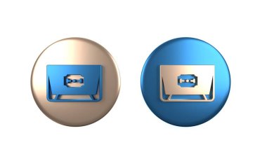 Beyaz arkaplanda renkli bıçaklı jilet simgesi izole edildi. Çember düğmesi. 3 Boyutlu resimleme