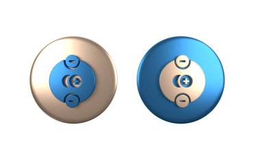 Beyaz arkaplanda izole edilmiş renkli Atom simgesi. Bilimin, eğitimin, nükleer fiziğin, bilimsel araştırmaların sembolü. Çember düğmesi. 3 Boyutlu resimleme