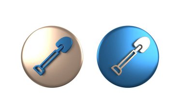 Renkli Kürek simgesi beyaz arkaplanda izole edildi. Bahçe aletleri. Bahçecilik, tarım, çiftçilik aleti. Çember düğmesi. 3 Boyutlu resimleme