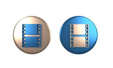 Renkli Oynat video simgesi beyaz arkaplanda izole edildi. Film şeridi tabelası. Çember düğmesi. 3 Boyutlu resimleme