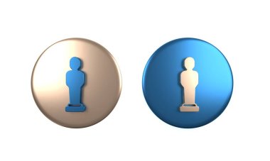 Renkli Film ödülü ikonu beyaz arkaplanda izole edildi. Akademi ödülü ikonu. Filmler ve sinema sembolü. Çember düğmesi. 3 Boyutlu resimleme