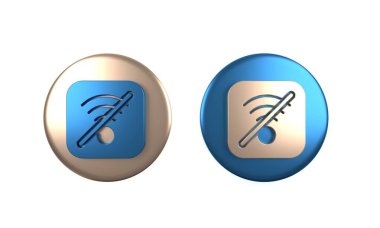 Beyaz arkaplanda izole edilmiş renkli kablosuz internet ağı sembolü yok. Çember düğmesi. 3 Boyutlu resimleme