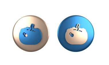 Beyaz arkaplanda izole edilmiş renkli balkabağı simgesi. Mutlu Cadılar Bayramı Partisi. Çember düğmesi. 3 Boyutlu resimleme