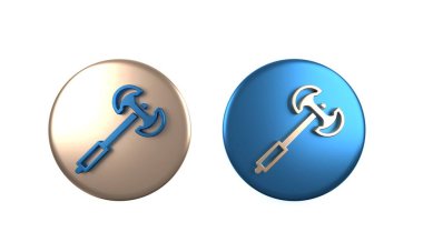 Beyaz arka planda izole edilmiş renkli Ortaçağ kutup baltalı ikonu. Çember düğmesi. 3 Boyutlu resimleme