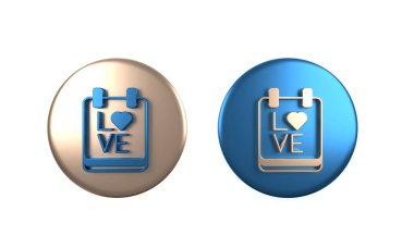 Beyaz arkaplanda 14 Şubat simgesine sahip renkli takvim. Sevgililer Günü. Aşk sembolü. Çember düğmesi. 3 Boyutlu resimleme