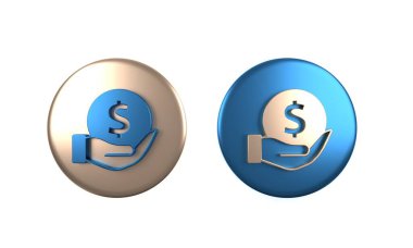 Beyaz arkaplanda kalkan simgesi olan renkli para. Sigorta konsepti. Güvenlik, güvenlik, koruma, konsept koruma. Çember düğmesi. 3 Boyutlu resimleme