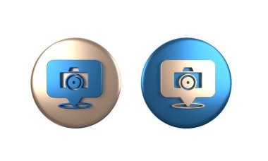 Beyaz arkaplanda renkli fotoğraf makinesi simgesi izole edildi. Foto kamera. Dijital fotoğrafçılık. Çember düğmesi. 3 Boyutlu resimleme