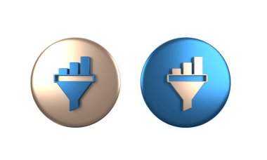 Renkli Satış hunisi beyaz arka planda izole edilmiş pazarlama ve başlangıç iş simgesi grafiği ile. Bilgi şablonu. Çember düğmesi. 3 Boyutlu resimleme