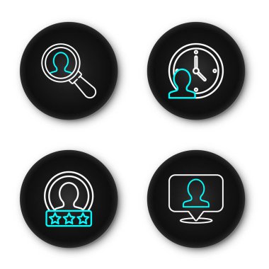 Arama simgesi için kişi, hesap ekranı, Zaman Yönetimi ve büyüteç ile satır konumunu ayarla. Vektör