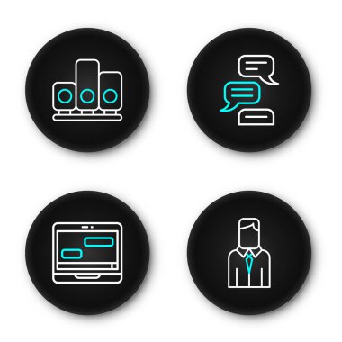 Satır İşçisi, dizüstü bilgisayardaki Sohbet mesajları, Konuşma balonu sohbeti ve Sıralama Yıldızı simgesi. Vektör