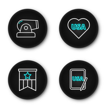 ABD hattını grafik tablete, Amerikan bayrağına, Bağımsızlık gününe ve Top ikonuna ayarlayın. Vektör