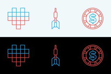 Kumarhane çipini dolarla, Pixel 'in kalbini oyunla ve Dart ok ikonuyla ayarla. Vektör