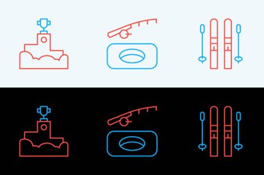 Kayak ve sopalar, ödüllü podyum ve kış balıkçılığı ikonu. Vektör