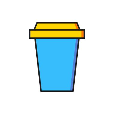 Beyaz arka planda izole edilmiş renkli kahve fincanı. Düz çizgili, gölgeli. Vektör