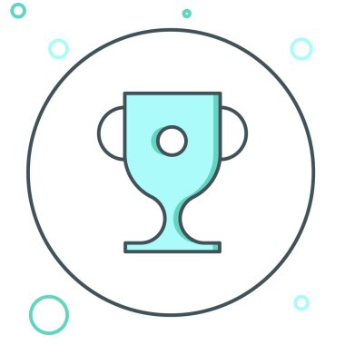 Beyaz arkaplanda çizgi ödülü ikonu izole edildi. Galibiyet ödülü sembolü. Şampiyonluk ya da yarışma kupası. Spor başarısı işareti. Renkli taslak konsepti. Vektör