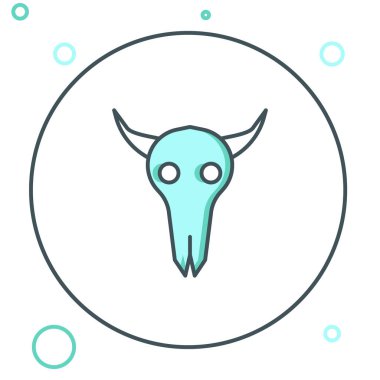 Beyaz arka planda izole edilmiş Bufalo kafatası çizgisi ikonu. Renkli taslak konsepti. Vektör