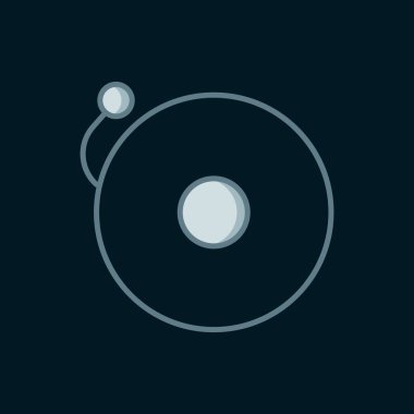 Satır zil simgesi siyah arkaplanda izole edildi. Alarm sembolü, servis zili, el zili işareti, uyarı sembolü. Düz çizgili, gölgeli. Vektör