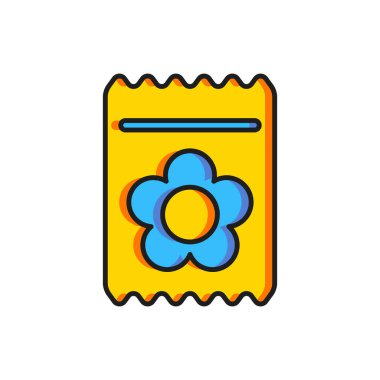 Beyaz arkaplanda izole edilmiş özel bir bitki simgesinin tohumlarıyla dolu renk paketi. Düz çizgili, gölgeli. Vektör