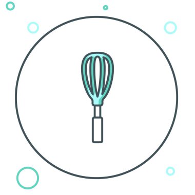 Line Kitchen çırpma simgesi beyaz arkaplanda izole edildi. Mutfak aletleri, yumurta çırpıcı. Çatal bıçak seti. Yemek karışımı sembolü. Renkli taslak konsepti. Vektör