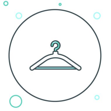 Hat askısı giysi ikonu beyaz arka planda izole edildi. Vestiyer ikonu. Kıyafet servis sembolü. Çamaşır askı tabelası. Renkli taslak konsepti. Vektör