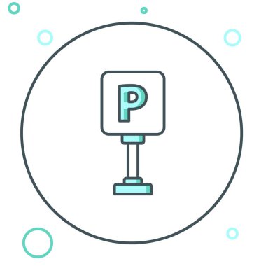 Beyaz arkaplanda çizgi park simgesi izole edildi. Sokak tabelası. Renkli taslak konsepti. Vektör