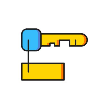 Renk İşaretli anahtar simgesi beyaz arkaplanda izole edildi. Düz çizgili, gölgeli. Vektör