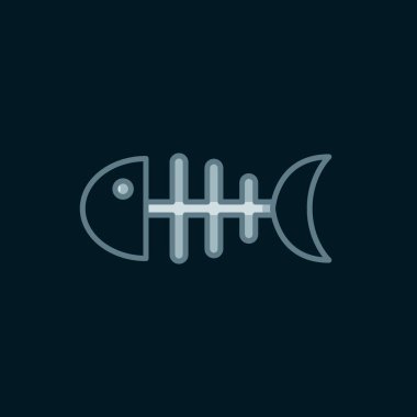 Çizgili Balık iskelet simgesi siyah arkaplanda izole edildi. Balık kemiği işareti. Düz çizgili, gölgeli. Vektör