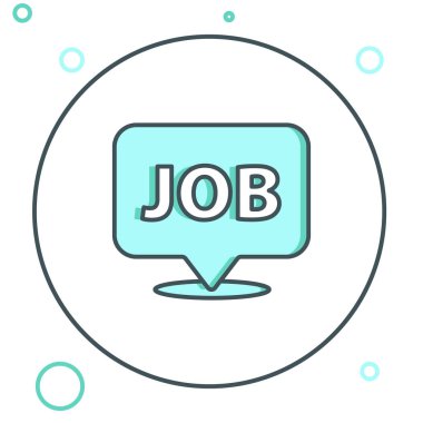 Beyaz arkaplanda görev simgesi izole edilmiş satır konuşma balonu. İşe alım ya da seçim konsepti. Çalışanları ve işi ara. Renkli taslak konsepti. Vektör