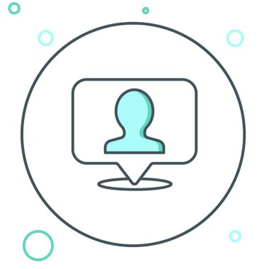 Beyaz arkaplanda izole edilmiş bir kişi simgesinin silueti olan çizgi haritası. GPS konum sembolü. Renkli taslak konsepti. Vektör