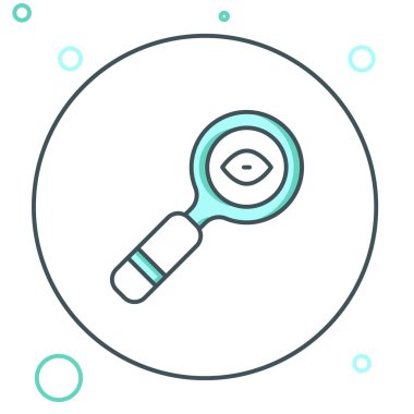 Beyaz arkaplanda izole edilmiş çizgi büyüteç simgesi. Arama, odaklanma, yakınlaştırma, iş sembolü. Renkli taslak konsepti. Vektör