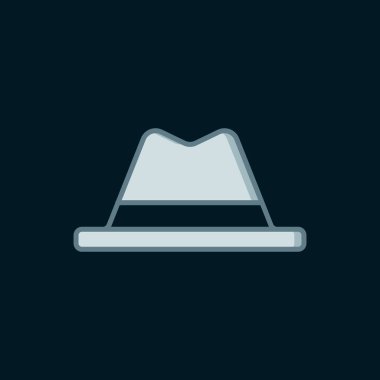 Siyah arka planda izole edilmiş kurdele ikonlu Çizgi Adam şapkası. Düz çizgili, gölgeli. Vektör