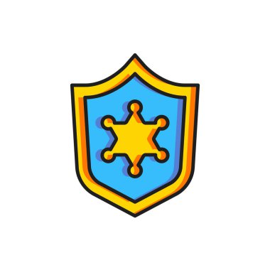Renkli Polis rozet simgesi beyaz arkaplanda izole edildi. Şerif rozeti. Düz çizgili, gölgeli. Vektör