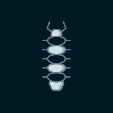 Line Centipede insect icon isolated on black background. Flat filled outline style with shadow. Vector clipart