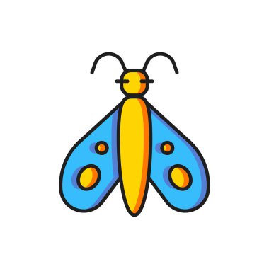 Renkli Kelebek simgesi beyaz arkaplanda izole edildi. Düz çizgili, gölgeli. Vektör