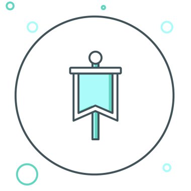 Beyaz arka planda izole edilmiş Ortaçağ bayrağı simgesi. Bir kral ya da kraliçe tarafından yönetilen ülke, devlet ya da bölge. Renkli taslak konsepti. Vektör