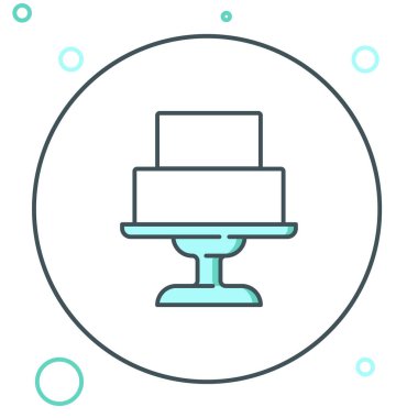 Beyaz arkaplanda izole edilmiş çizgi düğün pastası simgesi. Renkli taslak konsepti. Vektör