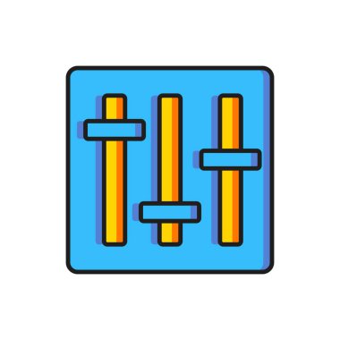 Renk Ses Karıştırıcı simgesi beyaz arkaplanda izole edildi. DJ ekipman kaydırma düğmeleri. Konsol karıştırılıyor. Düz çizgili, gölgeli. Vektör