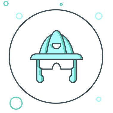 İtfaiyeci miğferi ya da itfaiyeci şapkası ikonu beyaz arka planda izole edilmiş. Renkli taslak konsepti. Vektör