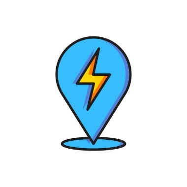 Renkli Şimşek simgesi beyaz arkaplanda izole edildi. Flaş ikonu. Flaş ikonunu yükle. Gök gürültüsü. Yıldırım çarpması. Düz çizgili, gölgeli. Vektör